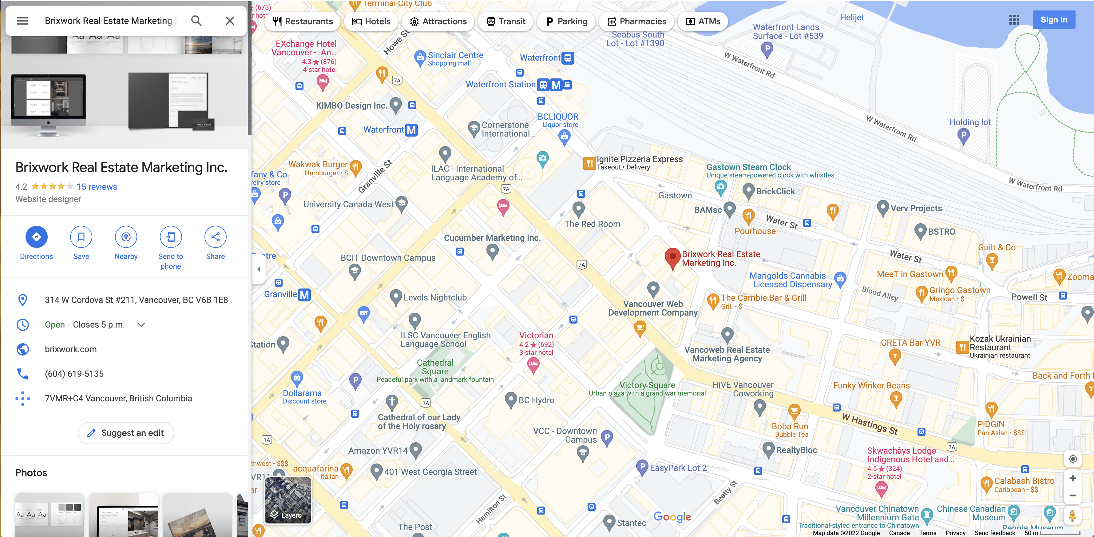 Screenshot of Brixwork Real Estate Marketing Inc. on Google Maps