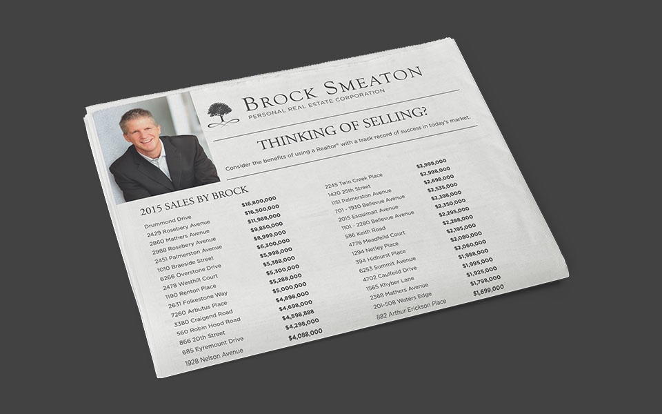 Realtor print media marketing for Brock Smeaton, West Vancouver 