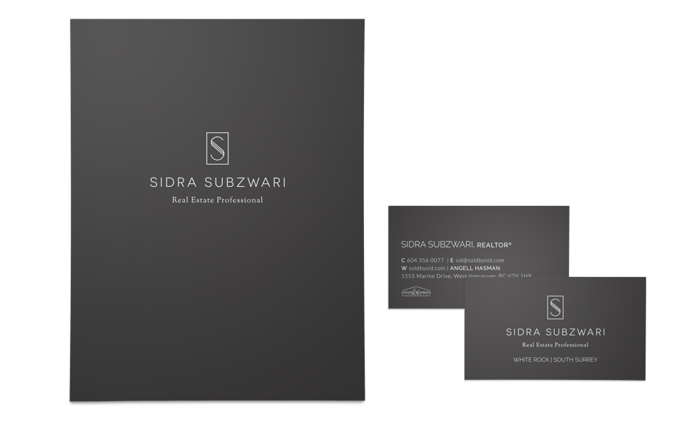 Sidra Subzwari Real estate marketing stationary folders and business cards