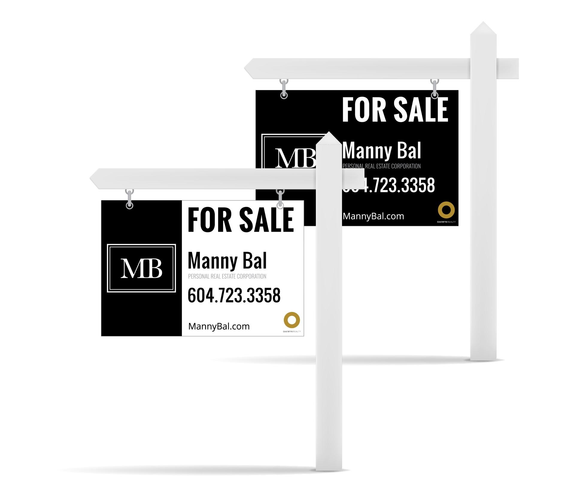 Mockup of Manny Bal's for sale sign hanging long version