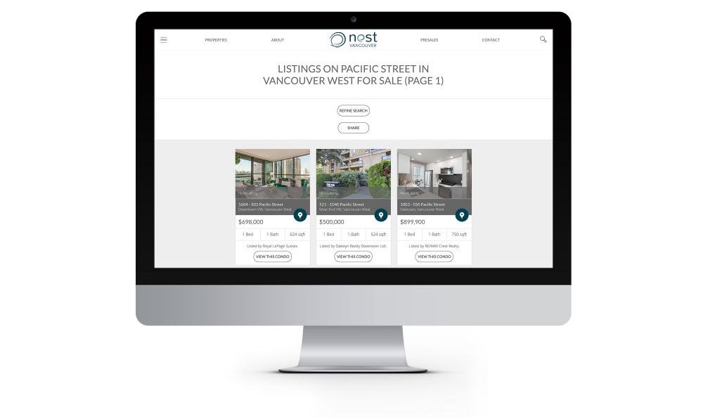 Nest Vancouver listings on pacific street refine search results on real estate website